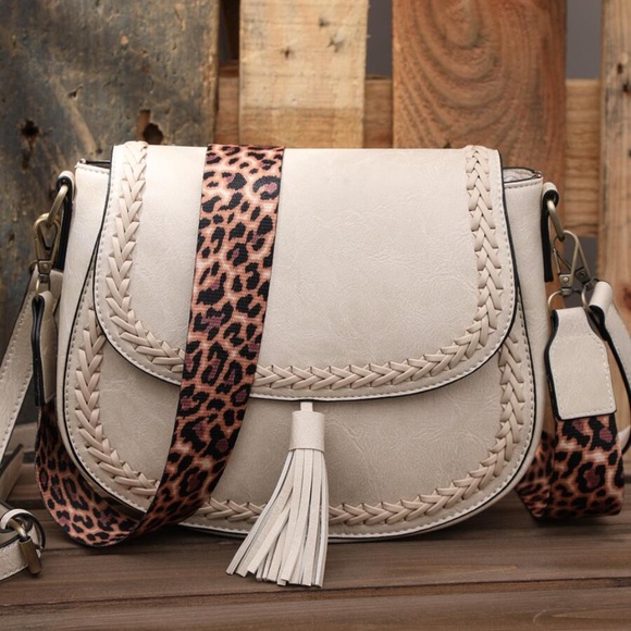 Boho Cream Leopard Strap Shoulder Crossbody Bag